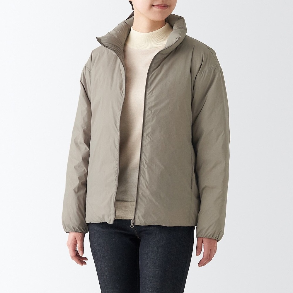 Women's Recycled Nylon Lightweight Stand Collar Down Jacket Pale Brown sz L